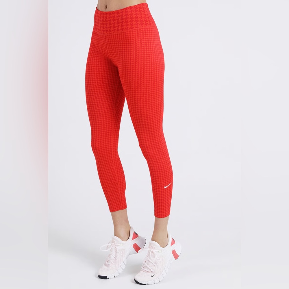 NIKE DRI-FIT 7/8 LEGGINGS ONE ICON CLASH Houndstooth Red DD4563-673-RED Size 2x - Picture 7 of 14